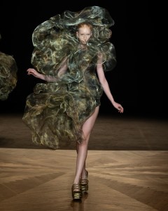 Iris van Herpen Sympoiesis couture gown inspired by symbiosis and marine ecosystems, blending 3D-printed structures with flowing organic fabrics.